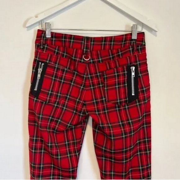 Tripp NYC Banned Alternative Punk Red Plaid Skinny Pants - Picture 5 of 6